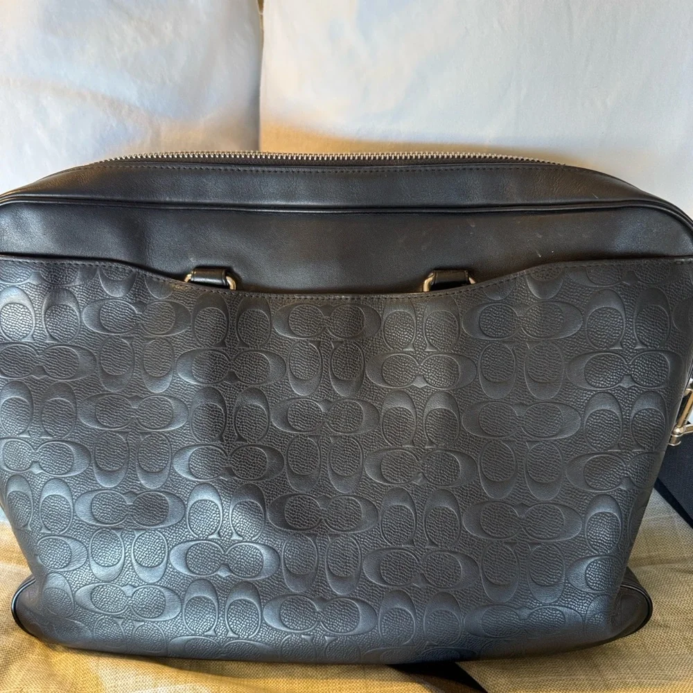 Coach Black Embossed Signature Leather Brief Laptop Bag